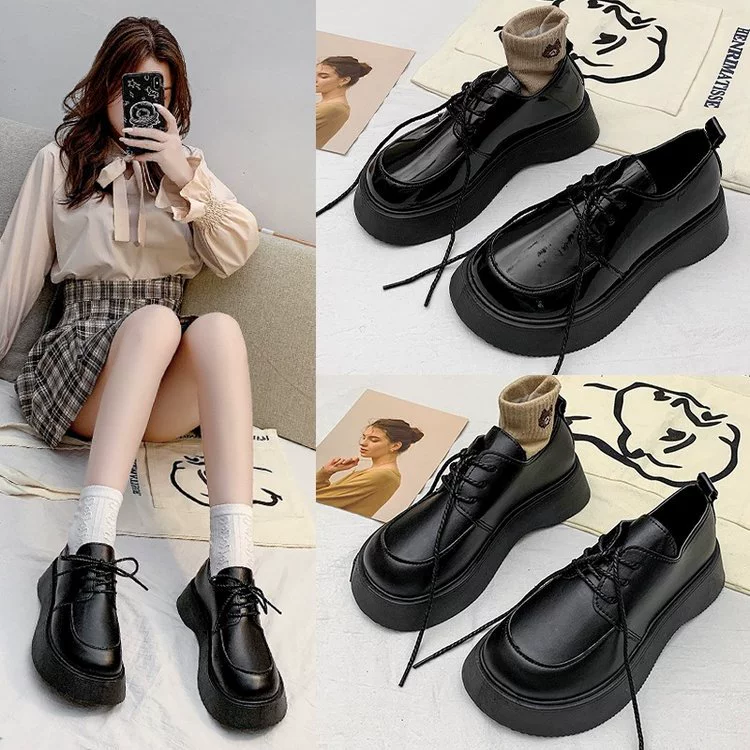 Маленькие кожаные туфли, женские универсальные однослойные туфли на толстой подошве 2023 года, женские туфли в британском стиле на шнуровке с мелким ртом и большим носком