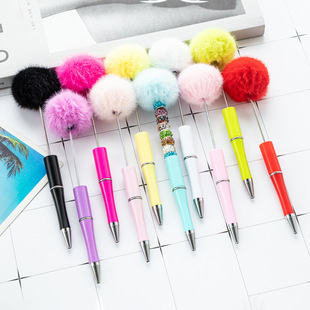 Creative diy fur ball beaded pen cute wind furry advertising gift pen fur ball beaded ballpoint pen wholesale