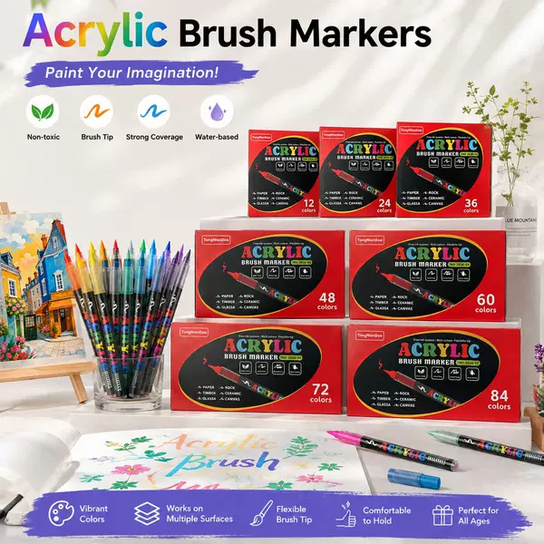 Factory direct sales direct liquid acrylic marker pen DIY graffiti paintbrush large capacity soft tip marker pen with visible ink control