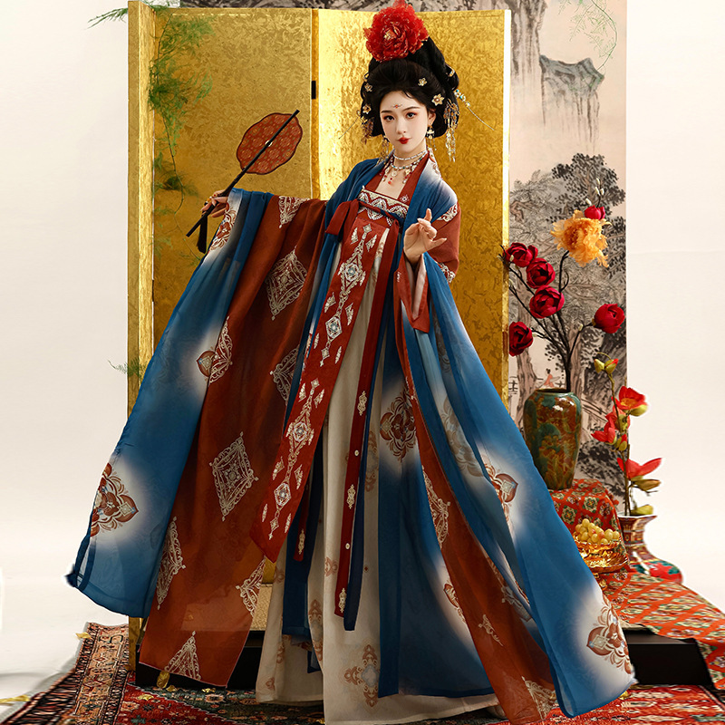 Han Yukui [Bliss Tang Dynasty] Tang Dynasty Restoration Original Hanfu Women's Big Sleeve Shirt Chest Slimming High Spring and Summer