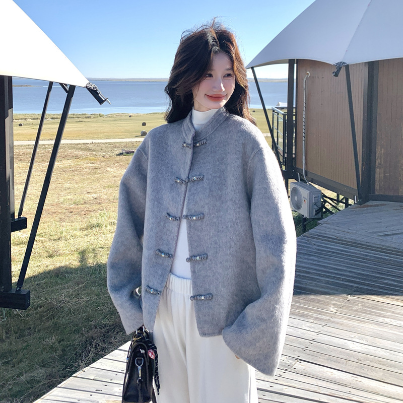 New Chinese Style National Style Double-Sided Woolen Woolen Outwear Jacket Women's Short Stand Collar 2025 Autumn and Winter New High-End