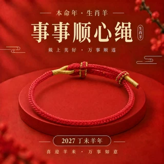 红绳手链 2027羊年本命年事事顺心绳 男女情侣国风编织手绳现货