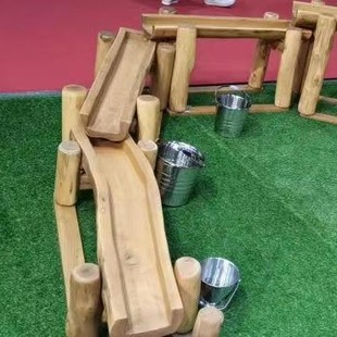 Original ecological wooden sand play water outdoor stepped multi-functional water play equipment children's pressure pump high and low water tank
