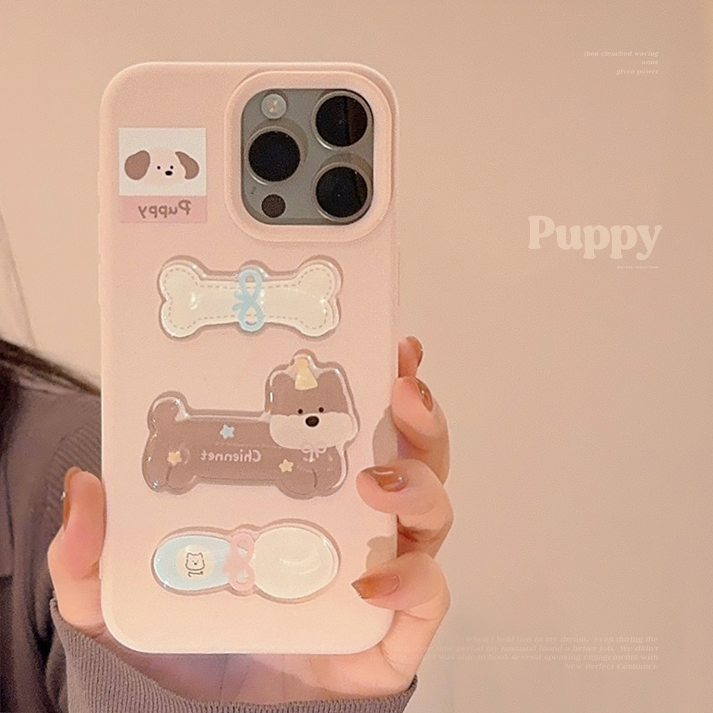 Perro de hueso rosa iphone16promax estéreo Apple 15pro/14 funda de teléfono tridimensional para ip15