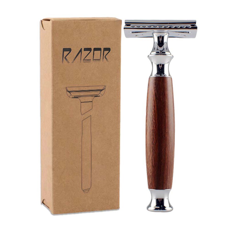 Old-Fashioned Manual Razor Walnut Handle Men's Beard Razor Double-Sided Blade Old-Fashioned Manual Razor Walnut Handle Men's Beard Razor Double-Sided Blade