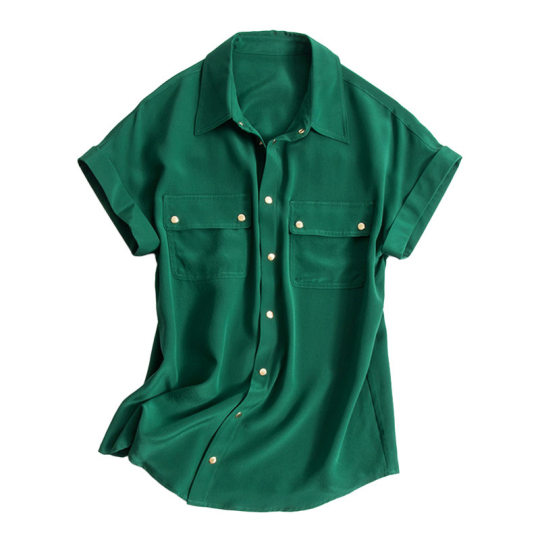 2023 New Summer Lapel Elegant Design Hong Kong Style Retro Top Design Women's Short Sleeve Curl Shirt