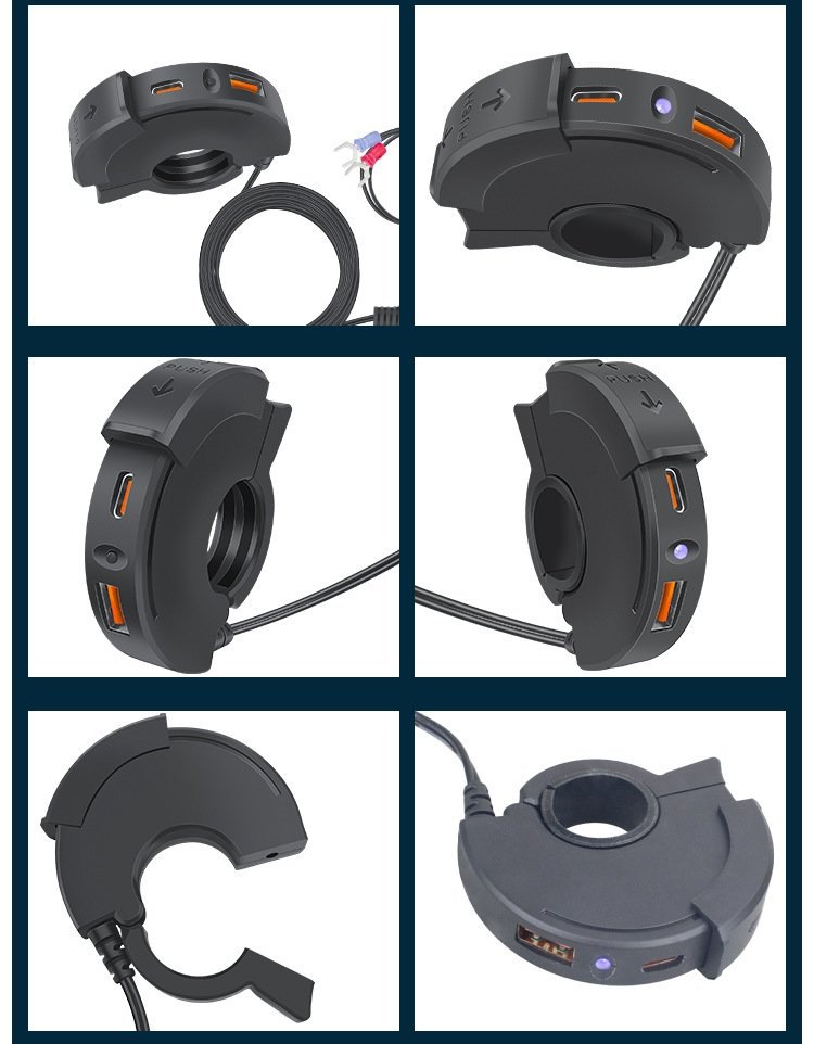 Leading car charger motorcycle car USB fast charging waterproof TYPE-C charging stand SAE interface with switch