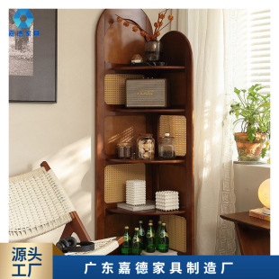 Retro-Style Rattan Corner Decoration in the Three-Turn Screen Living Room Sofa Wall Bookcase Bedroom Solid Wood New Style