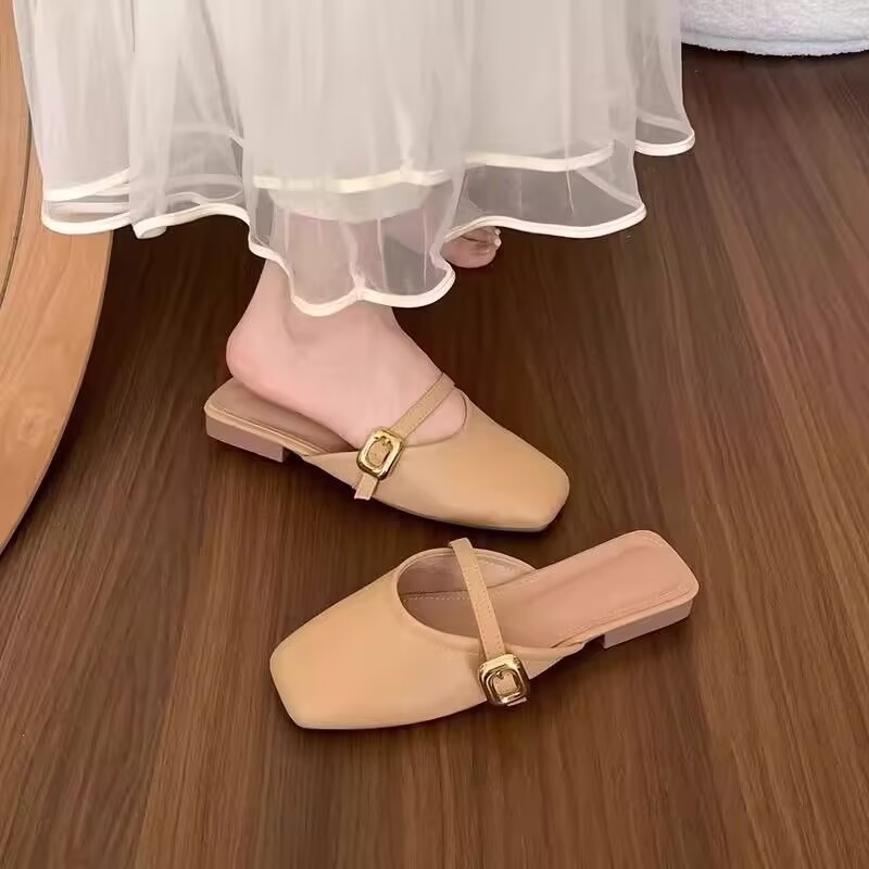 四季靴フレンチスタイル 2025 女性の新しいレトロ春夏包頭多用途怠惰なアウターウェアマ浅口サンダル|undefined