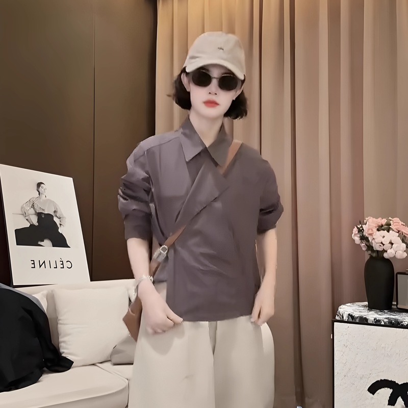 设计感时尚长袖衬衫女秋季新款2025小个子休闲百搭减龄气质上衣潮|undefined