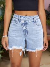 A 41904 High waist frayed denim shorts ����ë��ţ�ж̿�