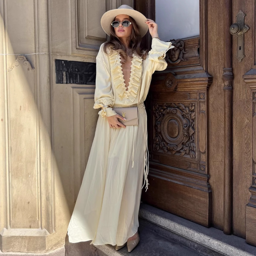 Ruffled Pleated Top And Skirt Elegant Casual Women's Suit - Image 3