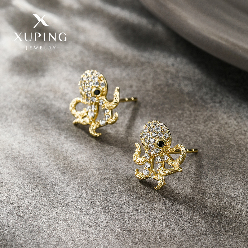 14K color Xuping joyería geometría estrella de amor auriculares de zircón ligero de lujo nicho sensación de mujer
