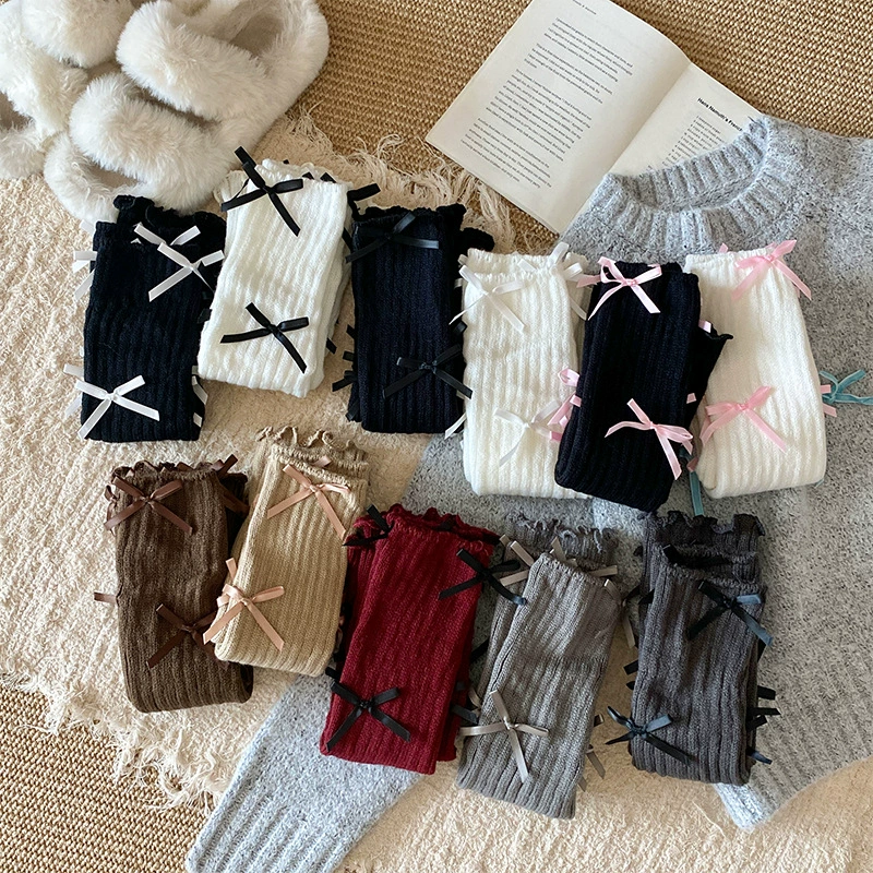 Осень демисезонные гольфы для ног, милый вязаный Lolita стиль с бантом, one size
