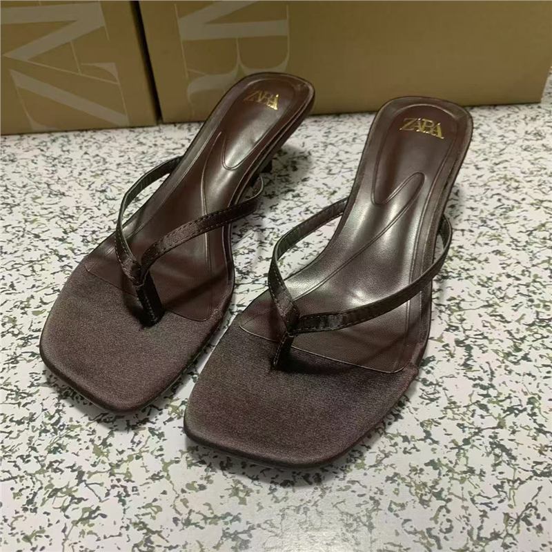 Za's 2025 Autumn French-Style Square-Toe High-Heeled Open-Toe Backless Sandals for Women, Fashionable and Versatile