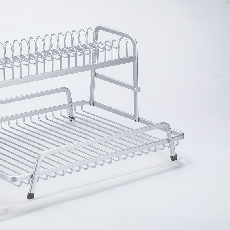 Fábrica al por mayor multiusos cocina vajilla de almacenamiento de doble capa de aluminio de gran capacidad de drenaje estante para platos