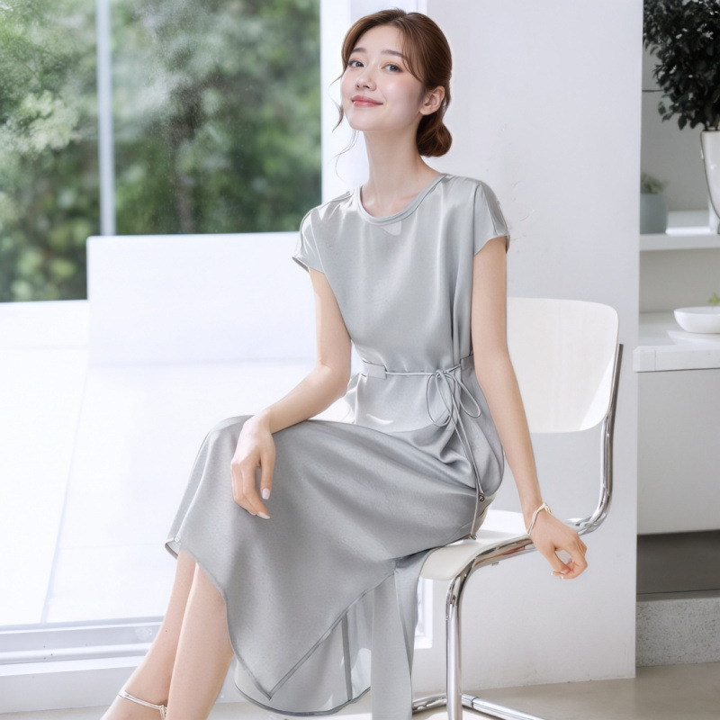 2026 Summer New Style New Chinese Design Glossy Dress Fashionable Mid-Length High-End Light Luxury Dress for Women