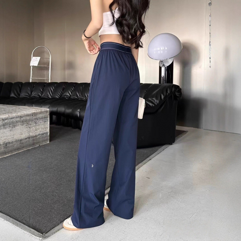 Woven Fabric Simple Trendy Brand Thin Loose Casual Straight Yoga Sports Pants Wide-Leg Pants with Elastic Waist
