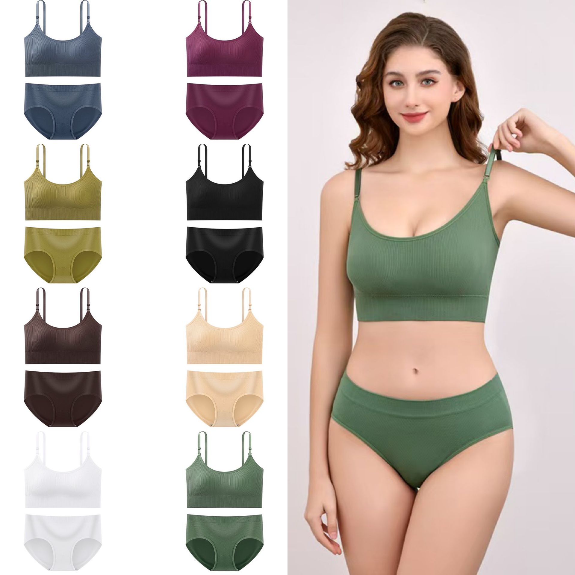 French-style sexy undergarments for women, small breasts, shaping thin model, steel cup, plus-size sports halterback bra set
