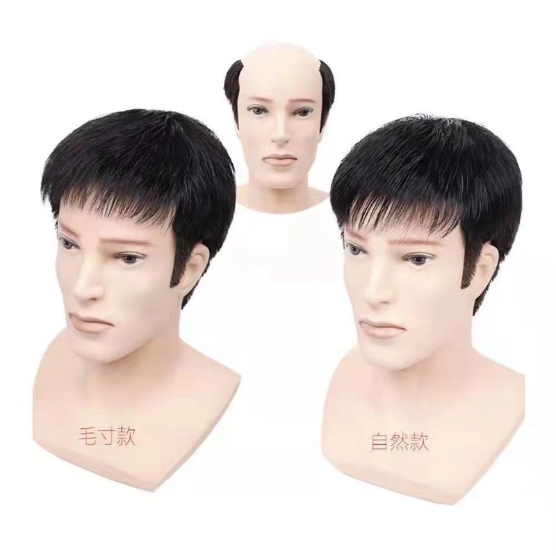 男性用ショートヘアウィッグ、完全な本物の髪、軽くて通気性があり、ファッショナブルで自然なふわふわ、白い光る頭をカバーするショートヘア、フルヘッドタイプ|undefined