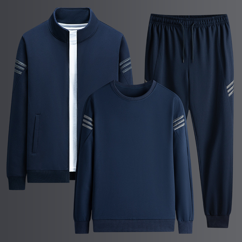 Traje deportivo de tres rayas para hombre, primavera y otoño, sudadera de otoño, conjunto informal de tres piezas de manga larga para correr, talla extra grande. image 5