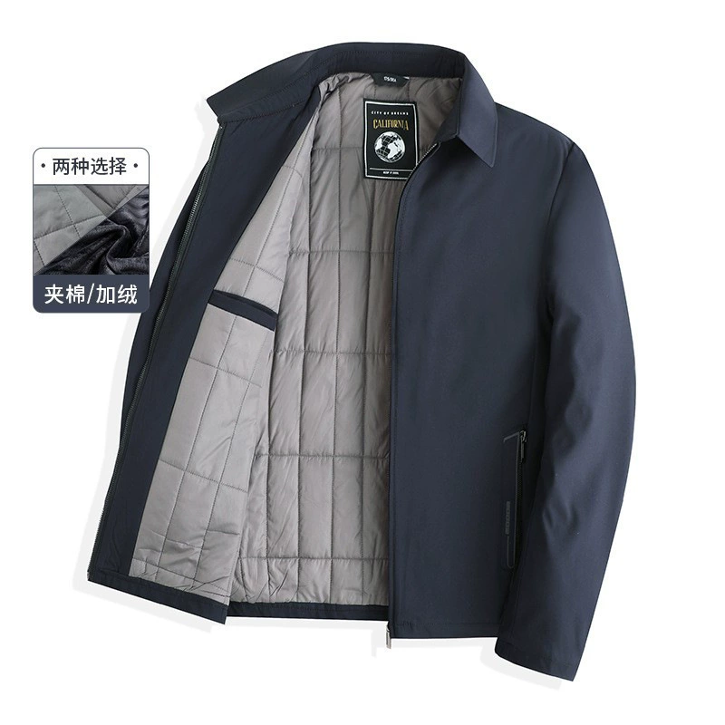 Мужская стеганая куртка с отложным воротником, утепленная хлопком и флисом, для осени и зимы, теплая зимняя одежда для мужчин среднего и старшего возраста.