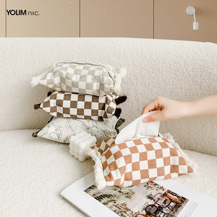 French cream style creative fabric tissue box high-looking living room dining room fabric tassel coffee table tissue cover car