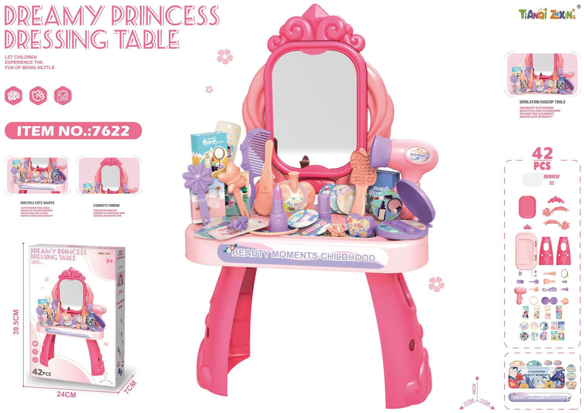 Transfronterizos niños simulación de luces y música chicas vestidos joyas mesa de maquillaje para pasar la casa princesa tocador juguetes