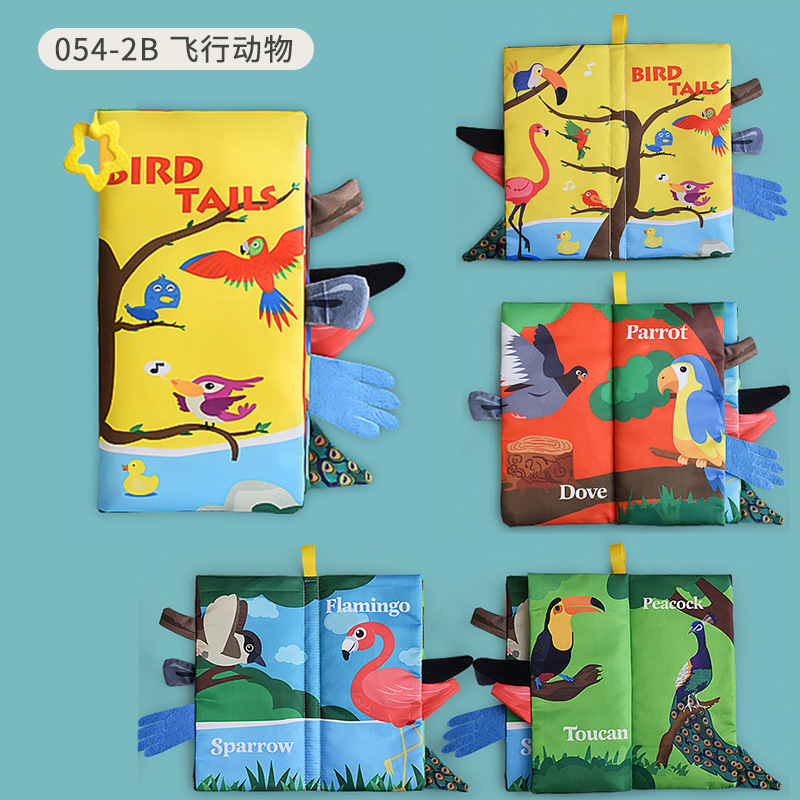 Educación temprana infantil libro de tela tridimensional lágrima de mano libro de tela de cola de bebé Inglés Ocean Forest Palm libro de tela