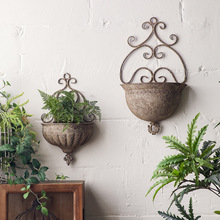 欧式复古铁艺镂空做旧墙面花篮室内外背景墙绿植摆放挂壁装饰花瓶