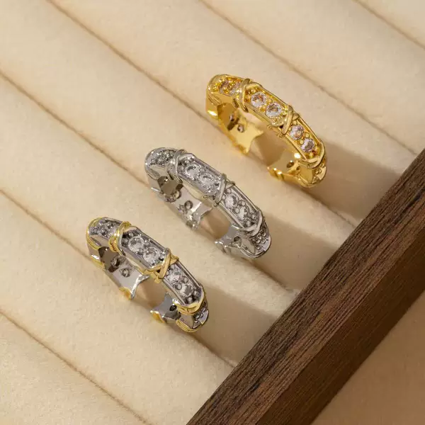 T Brand High-End Spliced Color Open Ring for Women, Gold-Plated Copper, Non-Fading, Light Luxury Fashion, Cross-Border New Ring Jewelry
