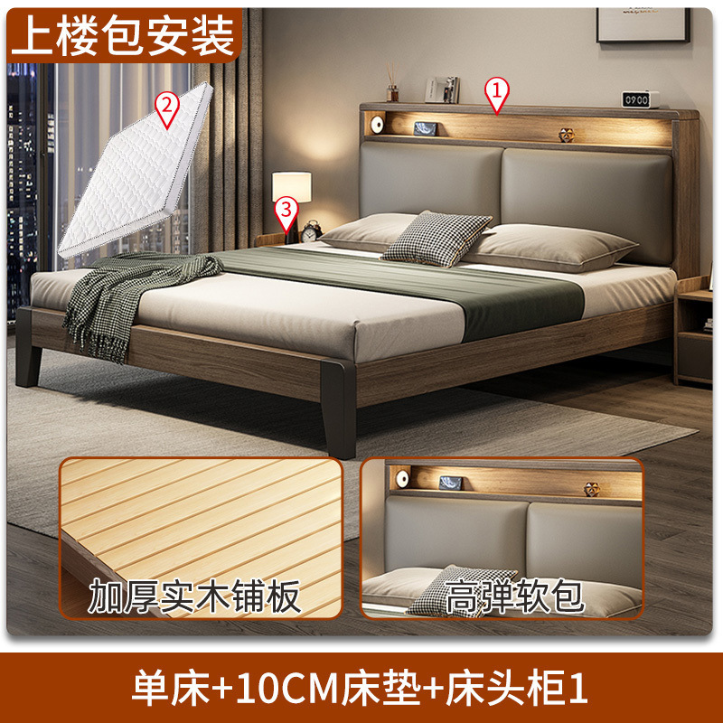 实木床1.8x2米双人床1.5米家用小户型出租房民宿1.2m单人床架|undefined