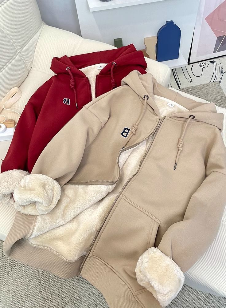 Sieviešu apģērbs Samta biezināts džemperis ar kapuci sievietēm rudens un ziemas jauns sieviešu brīvs silts jaciņš ar garām piedurknēm ar rāvējslēdzēju_voghion.com