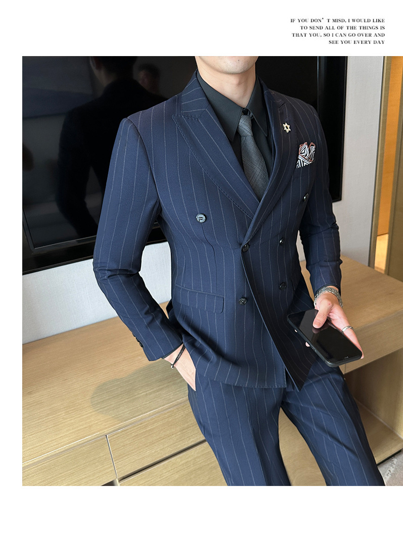 Heren pak gestreift double breasted slim fit voor bruiloft_voghion.com