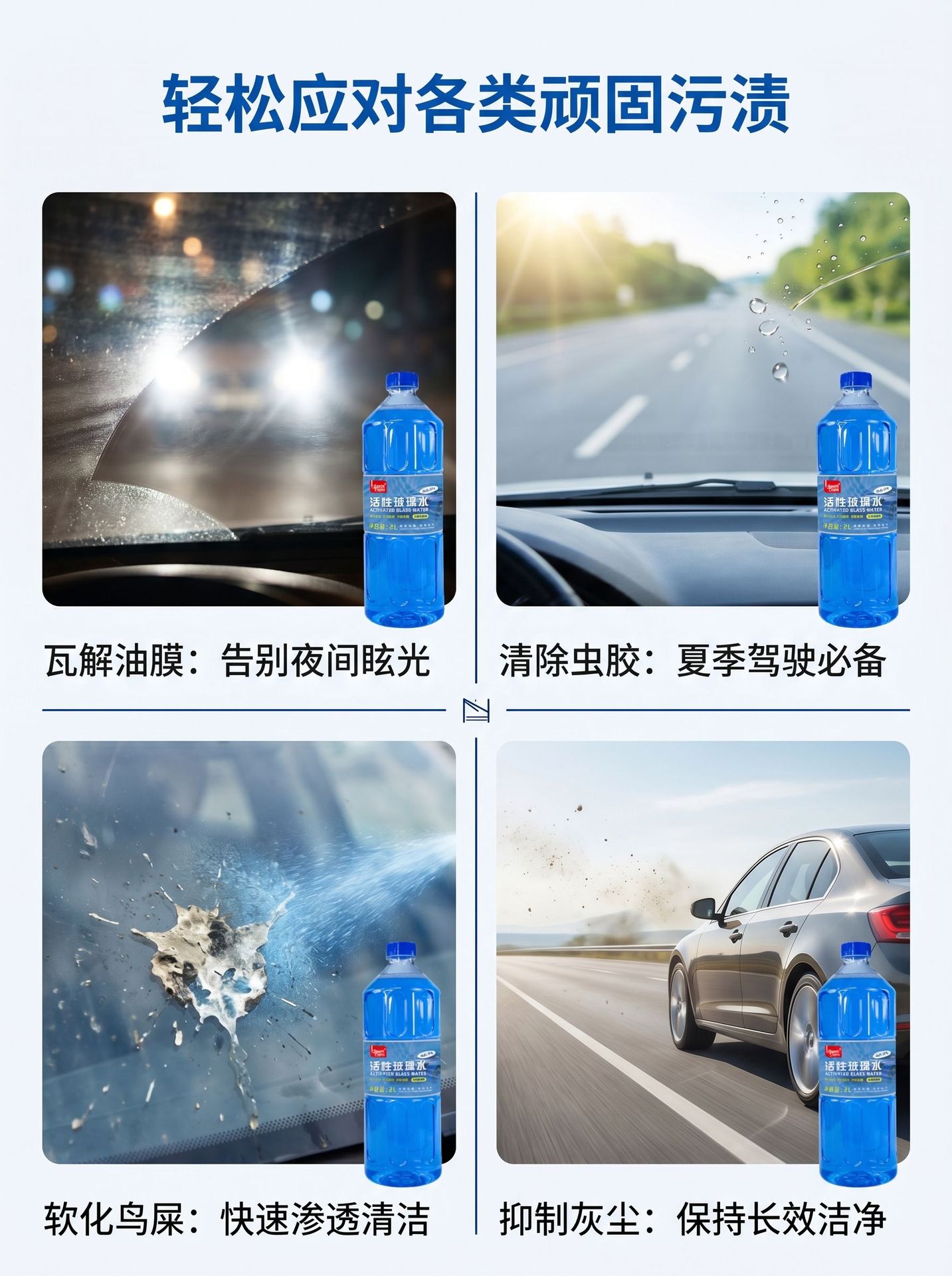 Promoted as 2L Glass Cleaner 0 Degree, Car Wiper Fluid for Removing Oil Film and Insect Marks, Glass Cleaning Agent Factory