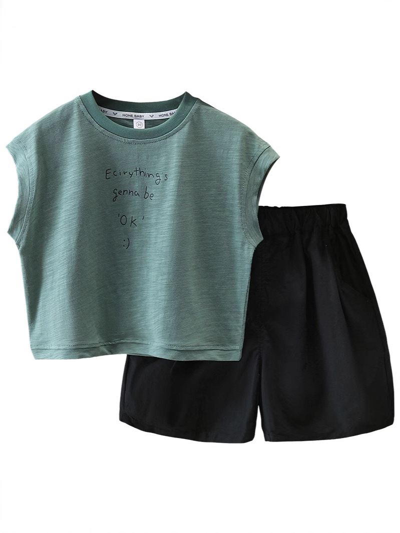 7370 traje sin mangas para niños 2025 nueva ropa de verano de celebridades de Internet chaleco de verano occidental para niños de dos piezas verano