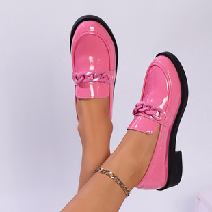 Cross-Border Large Size Loafers for Women 2025 Spring and Autum Export New Pure Color Round Toe Thick Heel Women's Casual British Shoes