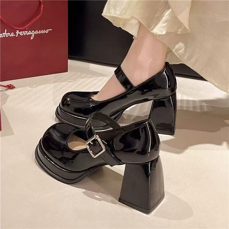 2025 нишевые американские туфли на высоком каблуке в стиле ретро Mary Jane, французские миниатюрные туфли на толстом каблуке с круглым носком, черные туфли JK