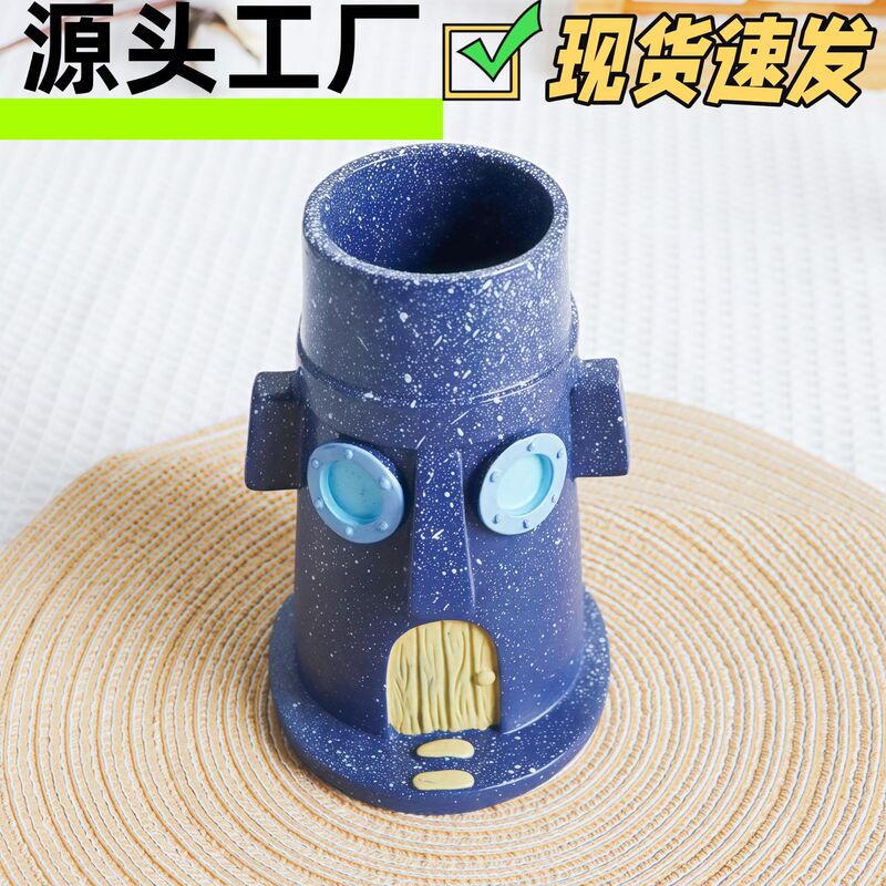 Fun Cartoon Squidward's Home Pen Holder Bathroom Toothpaste Toothbrush Storage Decoration Gift Desktop Resin Pen Ornament