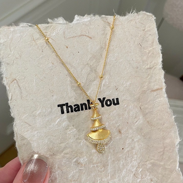 精致金色拉丝圣诞树星星项链女气质可爱微镶锆石星星设计锁骨链