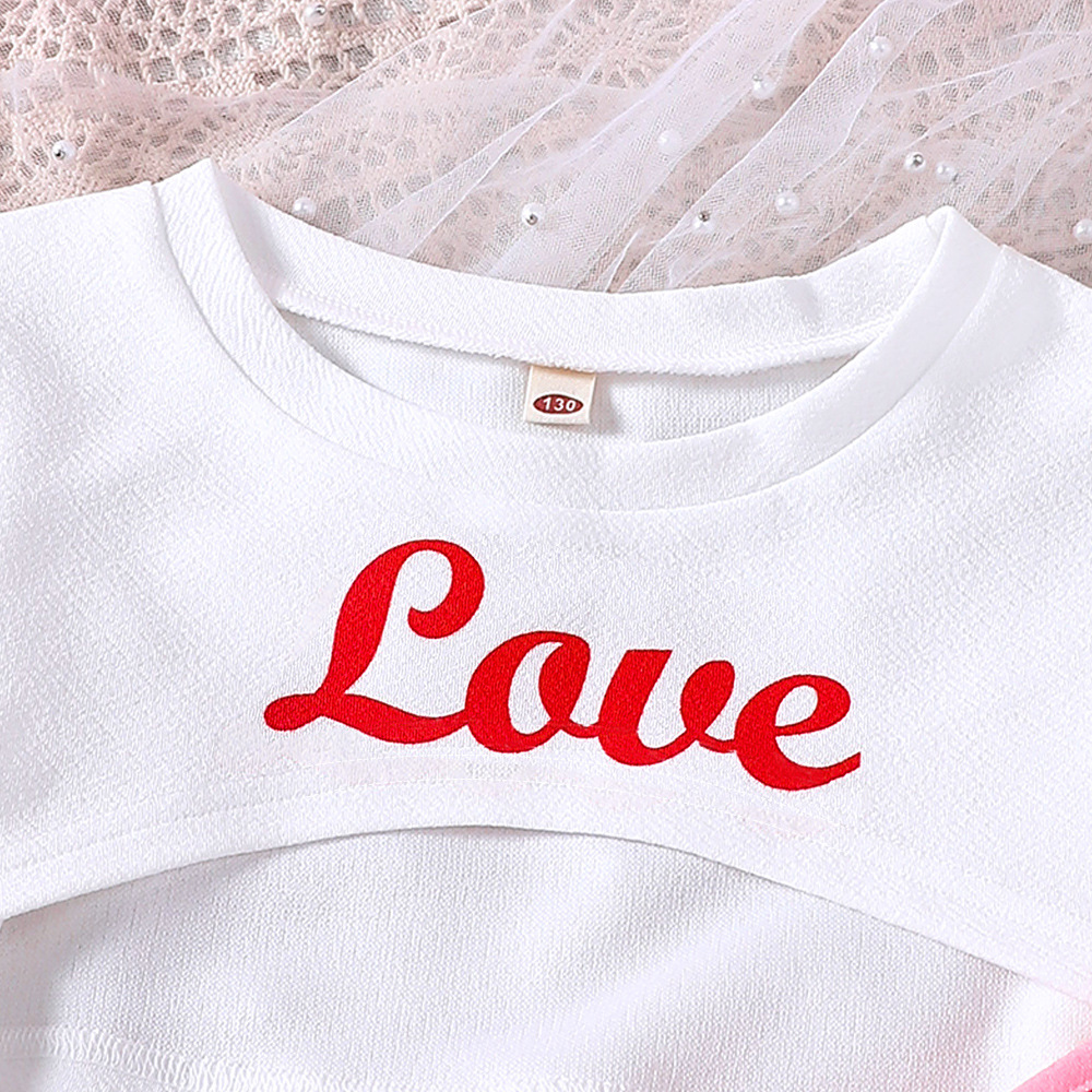 EW Abbigliamento per bambini Primavera/Estate Nuovo Top corto per bambini di taglia media e grande e bambine, Set gonna con spalline Love DTZ1012-D_voghion.com
