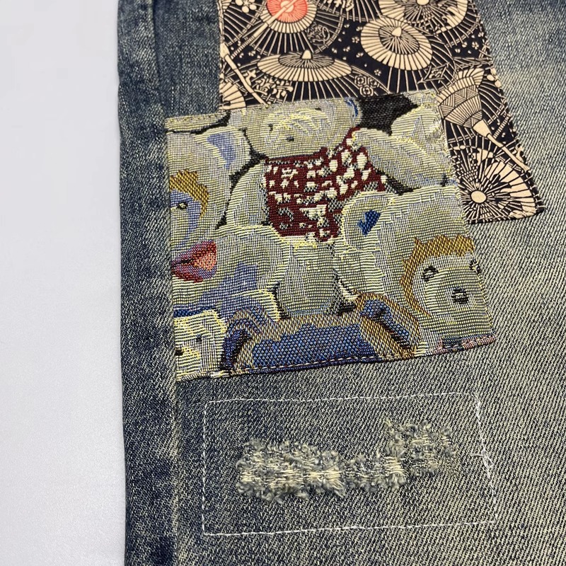Men's Summer American Retro Loose Straight Leg Jeans Ripped Patches And Patchwork Versatile Long Pants_mkmklike.com