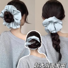 韓国サテンハイエンドソリッドカラー大型ヘアゴム高弾性ボールヘッドロープヘアケアミルクブルー帽子