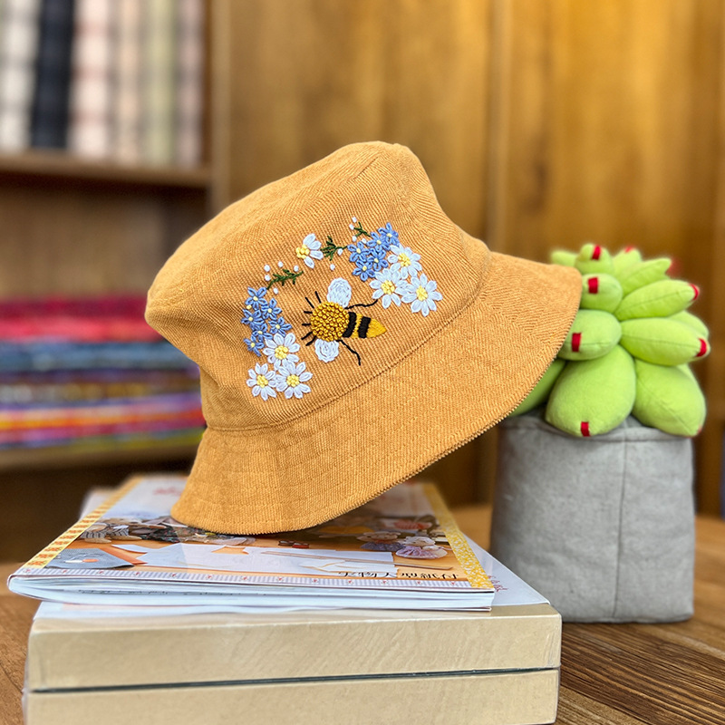 Lu bordado a mano diy sombrero de pescador sombrero de deportes para hombres y mujeres estudiantes sombrero de flores de dibujos animados casuales coreanos