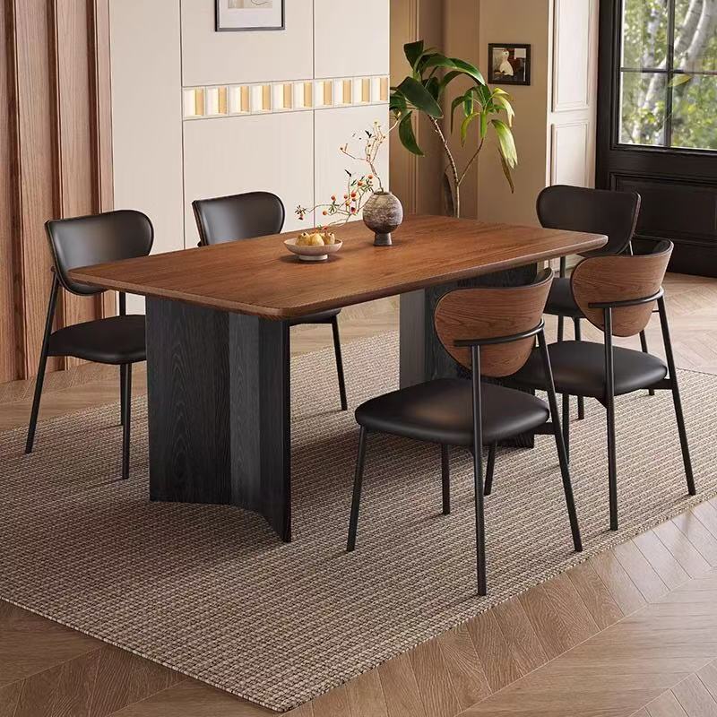 Mesa y silla de comedor de tablero de roca de grano de madera maciza retro, hogar moderno y simple, mesa de comedor de tablero de roca de viento minimalista rectangular de apartamento pequeño