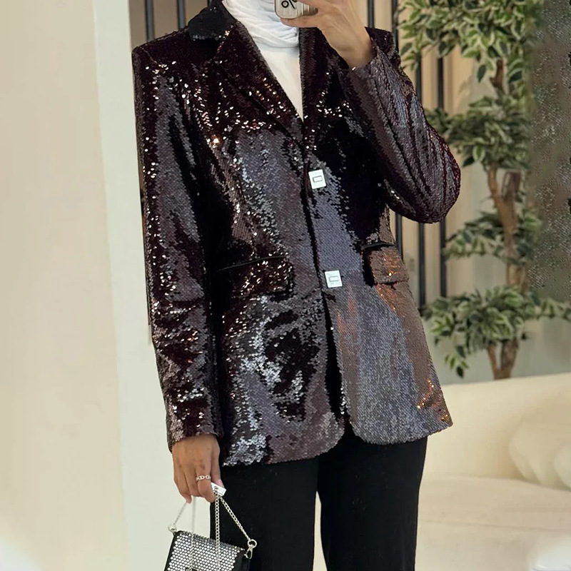 Giacca blazer donna elegante con paillettes scollo a v slim fit sera_voghion.com