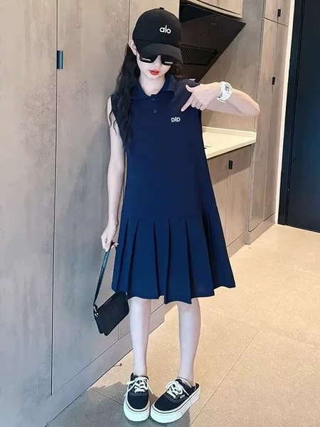 Girls' Dress Summer 2026 New Stylish Polo Dress for Children, Summer Outfit for Older Girls, Trendy Sports Dress