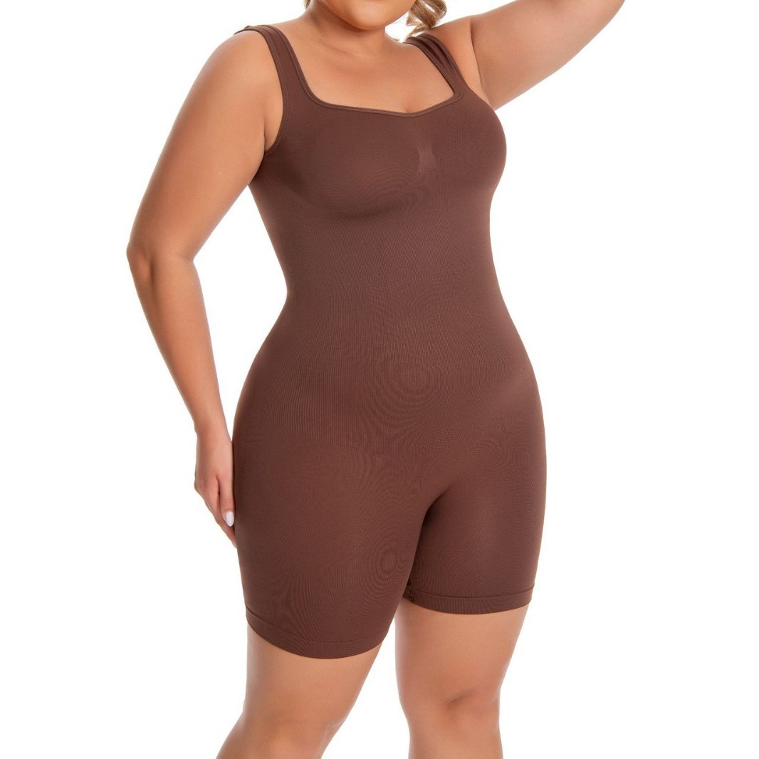 跨境欧美提臀瘦腿收腰平腿裤连体衣宽肩运动瑜伽无缝塑身衣内衣女