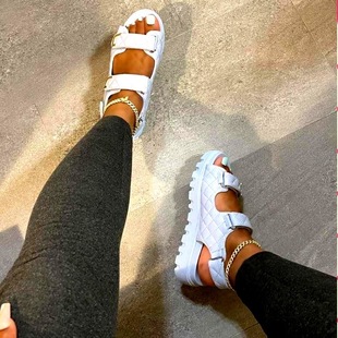 24 Spring and Summer New Thick-Soled Sandals for Women, Export Large Size, Small Fragrant Style, Rhombus Plaid, Velcro Outer Wear Women's Shoes