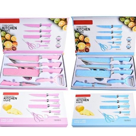 Conjunto de cuchillos de cocina estrella punto de pulverización ondulado 238A cuchillos de comercio exterior conjunto de seis piezas de cuchillos de acero inoxidable